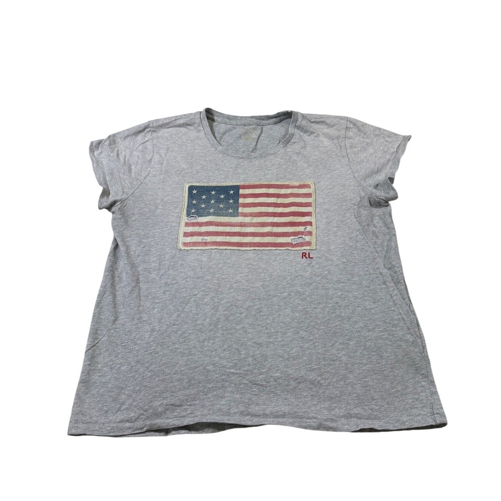Polo Ralph Lauren Shirt M Gray American Flag Graphic Distressed Tee Heritage